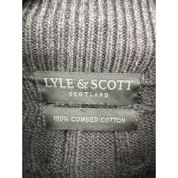 Lyle Scott Sweater Mens Medium Gray Cable Knit 1/4 Zip Pullover Combed Cotton - Picture 2 of 6